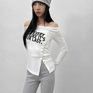 긴소매티셔츠 엘포 슬릿 오프숄더 긴팔티