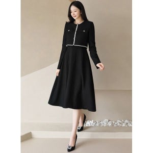[스타일온미 ] [스타일온미][스타일온미] 레이디 라이크 브레이드 라인 스타일링 A라인 플레어 원피스