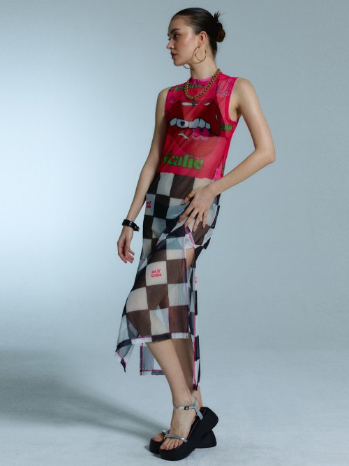 [에즈이프 캘리] MESH CHECKER BOARD DRESS BLACK CA23BDR007BK
