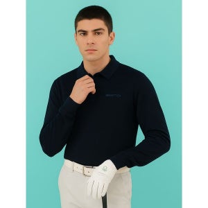 [베네통 골프]  남성 카라 레터링 로고 니트 블랙