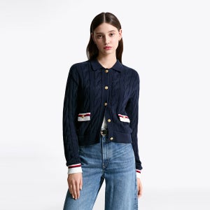 [타미힐피거 우먼] 골드 버튼 폴로 가디건