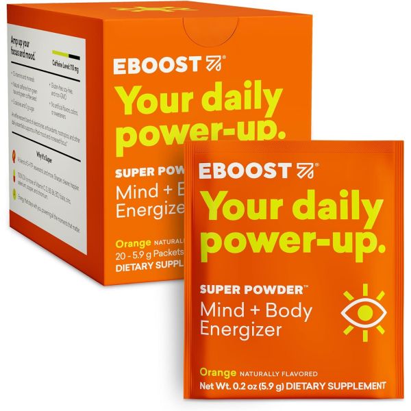 이부스트 에너지 드링크 &amp; 전해질 파우더 20팩 - 설탕이 첨가되지 않은 <b>슈퍼</b> 파우더 오렌지 비타민 누트로픽 및 천연 카페인과 수분의 필수 블렌드 <b>운동 전후</b>  Orange