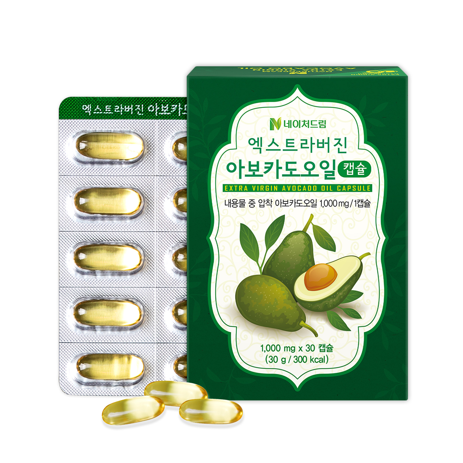 <b>네이처드림</b> 엑스트라버진 아보카도오일 1000mg x 30캡슐, 6개