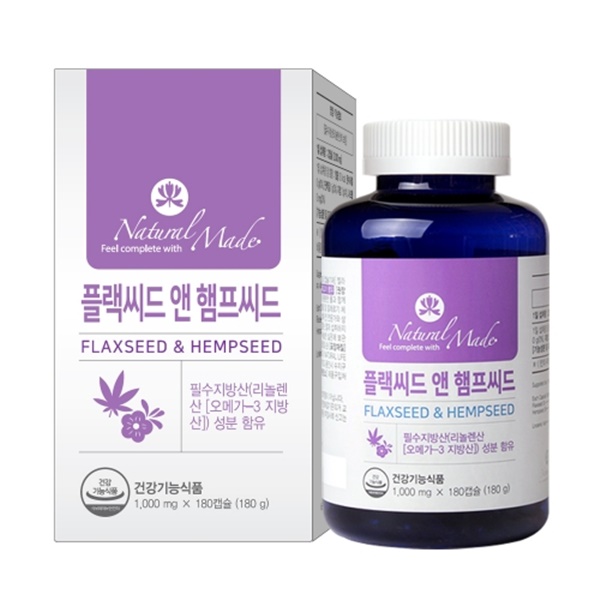 네추럴라이프뉴트리션 네츄럴<b>메이드</b> 플랙씨드 앤 햄프씨드 1000mg x 180캡슐, 1개