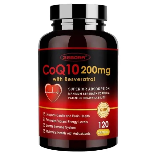 ZEBORA <b>CoQ10200mg</b> 트랜스 레스베라트롤 PQQ 비타민 E 함유 바이오페린 고 코엔자임Q10 에너지 생산을 강력