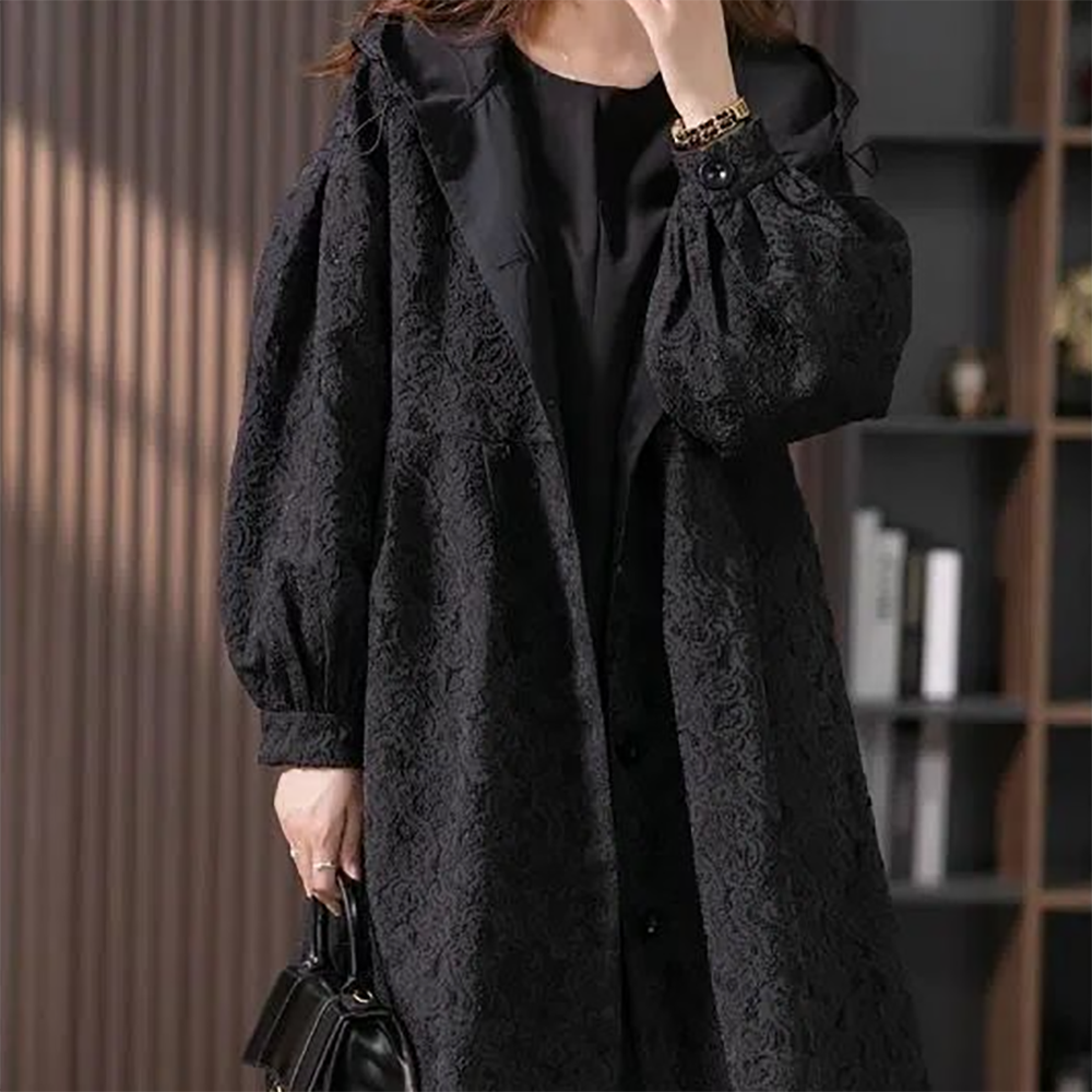 지고다그 여성 자카드 디자인 미디 롱 아우터 가을겨울 세련된 하이퀄리티 YZH74235  블랙  S