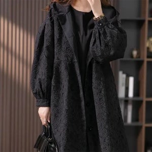 지고다그 여성 자카드 디자인 미디 롱 아우터 가을겨울 세련된 하이퀄리티 YZH74235  블랙  S
