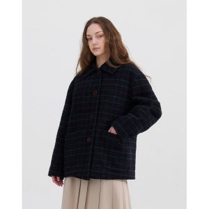 [앳코너]   그린 체크 싱글 맥 하프 코트 AECO2F006E2