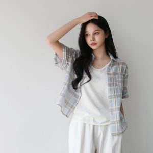 자체제작/ 린넨 파스텔 체크 셔츠 #49500