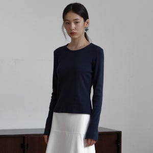 [38컴온커먼] Pointelle Slim Cotton Tee (Navy)
