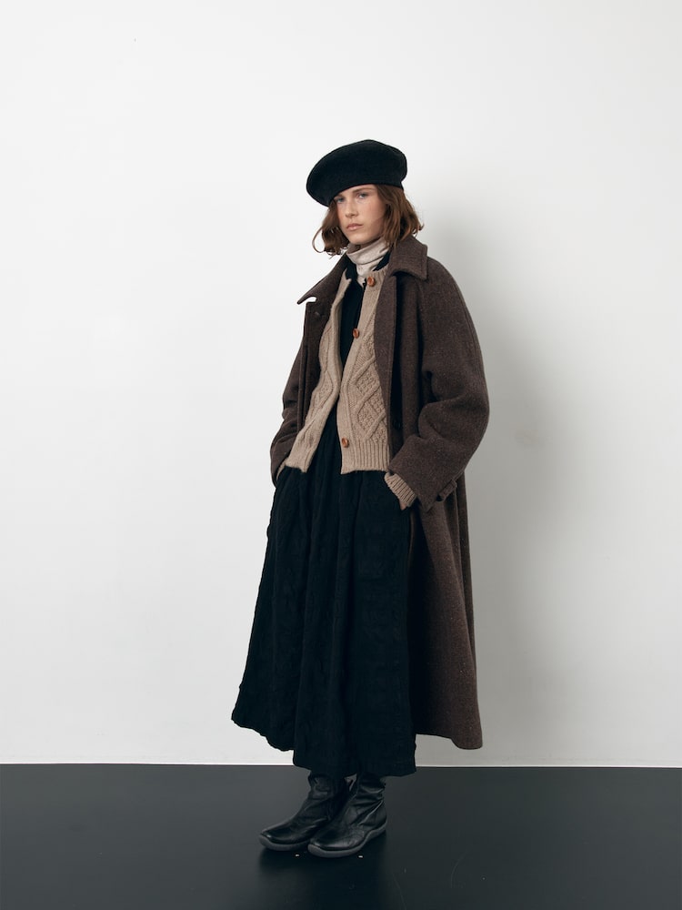 [비이커 오리지널] Women Overfit Homespun Wool Balmaccan Coat - Brown 진한갈색 QP5X30OG2D