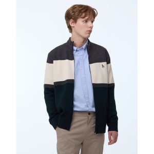 [헤지스]   HAZZYS 남성 그레이 컬러블록 울혼방 집업 가디건 WHSW3D331G2