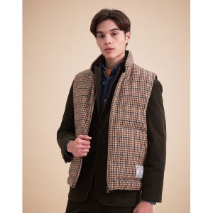 [헤지스]  HAZZYS 남성 베이지 Harris Tweed 구스다운 패딩 베스트 HZJU3D408I2