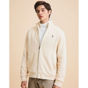 [헤지스]  HAZZYS 남성 베이지 니트조직 하이넥 집업 가디건 HZTS3D387I1