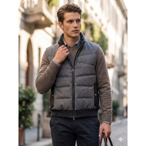 [알레그리]  그레이 컴포트 울 구스 다운 베스트 점퍼 ARJU3D406G2