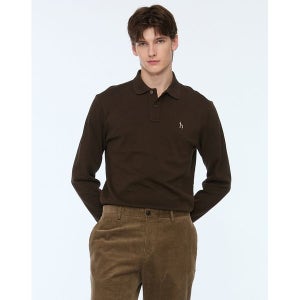 [헤지스]  HAZZYS 남성 다크카키 면혼방 긴팔 카라 티셔츠 WHTS3D432K3