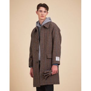 [헤지스]   HAZZYS 남성 베이지 Harris Tweed 쉐더르체크 발마칸 코트 HZCO3D505I3