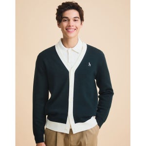 [헤지스]   HAZZYS 남성 그린 이중직 컬러 배색 파인울 가디건 HZSW3D211E2