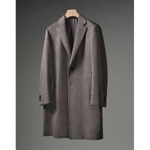 [마에스트로]  브라운 PIACENZA 캐시미어100% 체크 하프 코트 MACO3D002W2