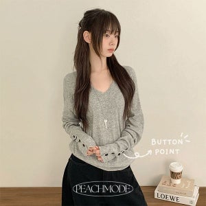 브이넥니트 [소매버튼/저렴이X] 아르모 브이넥 소매 버튼 여리핏 긴팔 니트 (2color)