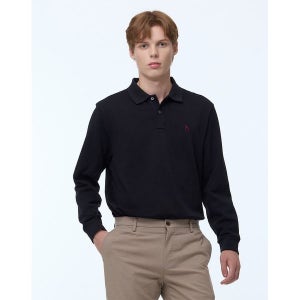 [헤지스]   HAZZYS 남성 시그니쳐 블랙 단색 면혼방 긴팔 카라 티셔츠 WHTS3D432BK