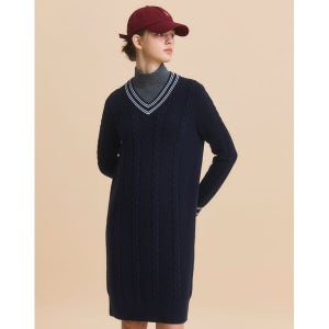 [헤지스]   HAZZYS 여성 네이비 라인배색 울혼방 니트 원피스 HSDR3D905N2