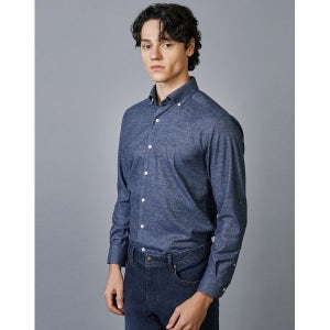 [닥스]  남성 블루 기모 멜란지 스트라이프 긴팔 셔츠 DMSH3D004B2