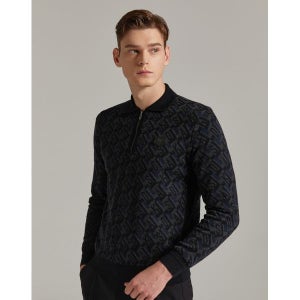 [닥스골프] 남성 네이비모노그램 자카드방풍 카라 반집업 스웨터 니트 DGSW3D802N2