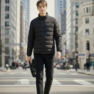 [헤지스 골프] [ESSENTIAL] 블랙 남성 에센셜 경량 다운 점퍼 HUJU5D902BK