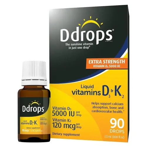 <b>Ddrops</b> Extra Strength 5000 IU 비타민 D3 + K2 90 방울 - 액체  (MK7) 보충제 강한 <b>뼈</b>, 면역 체계 및 심