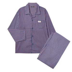 플란넬 스트라이프 남성 파자마 세트 - 다크블루