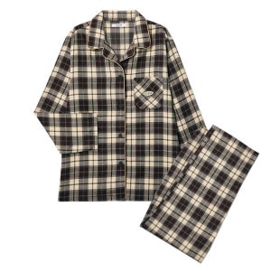 어텀 우디 체크 여성 파자마 세트 - 브라운