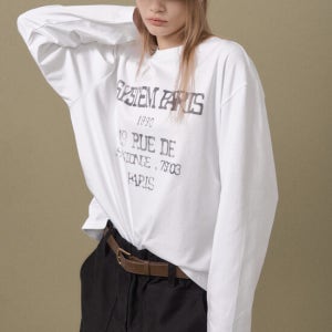 시스템 레터링 프린티드 롱 슬리브 티셔츠 (White)