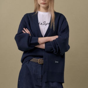 시스템 오버사이즈 브이넥 니트 가디건 (Dark Navy)