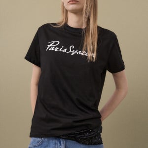 시스템 레터링 프린티드 하프 슬리브 티셔츠 (Black)