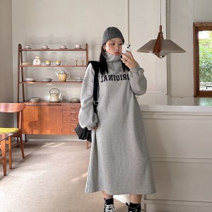 [EVELLET]듀이켈 반집업 프린팅 롱 원피스