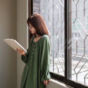 일상직물 나의 작은 녹색 격자무늬 나이트드레스