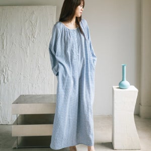 일상직물 나의 작고 푸른 격자무늬 나이트드레스