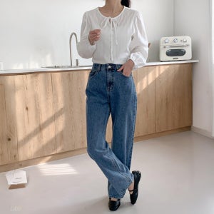여성 매일편안한핏 히든밴딩 일자와이드 데님팬츠 청바지 2컬러 S-XL