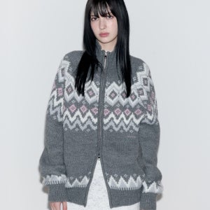 [로라로라] NORDIC JACQUARD TWOWAY ZIP-UP KNIT GRAY 5009040649
