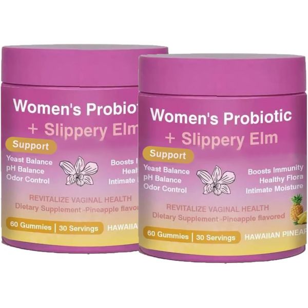 여성용 주시 프로바이오틱 젤리 파인애플 맛 pH 균형 장 건강 지원 <b>슬리퍼리 엘름</b> 포함 비건 1 FW ZONE  2