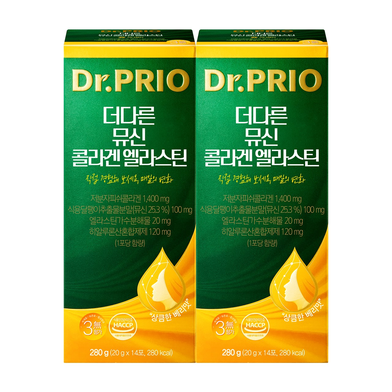 닥터프리오 <b>더다른</b> 뮤신 콜라겐 엘라스틴 14포  280g  2개