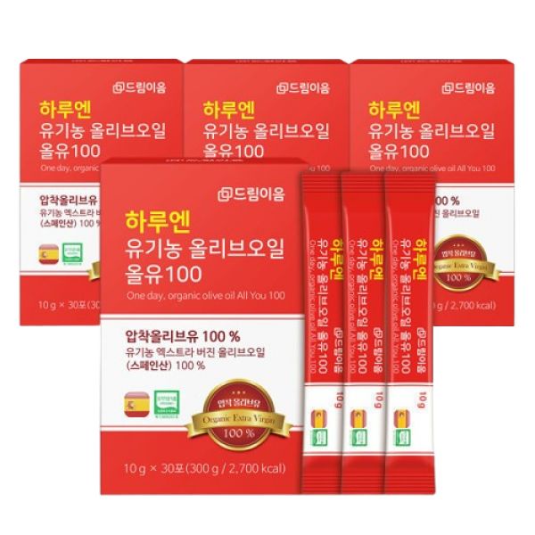 드림이음 <b>하루엔</b> 엑스트라버진 유기농 올리브오일 스틱 300g(<b>10g</b> x 30포) 4개