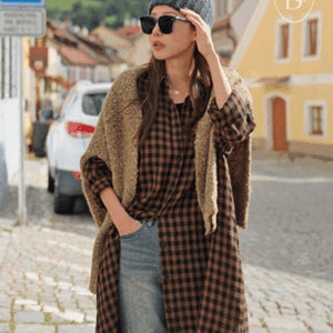 슬로벤 울 체크 롱셔츠