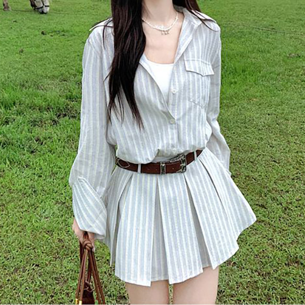 <b>루나</b>걸 여성용 테린 플리츠 셔츠 원피스 스카이<b>블루</b> M L25FOPS070817