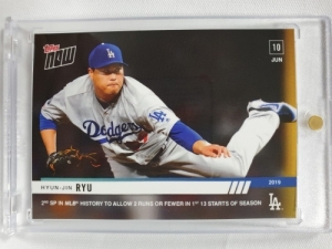 2019 TOPPS NOW 류현진 6이닝 1실점 252장 한정 LA 다저스 MLB 야구 카드