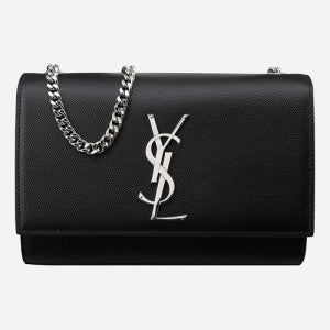 생로랑 케이트 스몰 레더 체인 숄더백 블랙 은장 469390 BOW0N 1000 5F 사첼백 실버