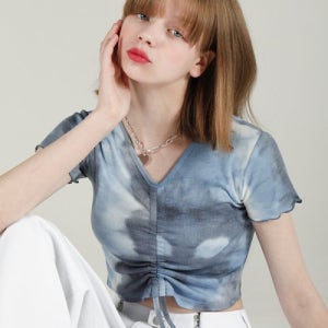 [어반드레스] 브이넥 타이다이 슬림 티셔츠-블루 21SS09-02