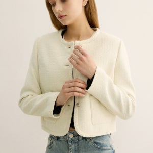 트위드 포켓 라운드넥 자켓_AWWJKP31040