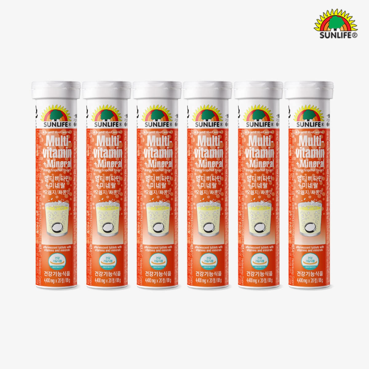 <b>썬라이프</b> <b>썬라이프</b> 발포 <b>멀티</b>+<b>미네랄</b> 오렌지/자몽맛 20정 6병
